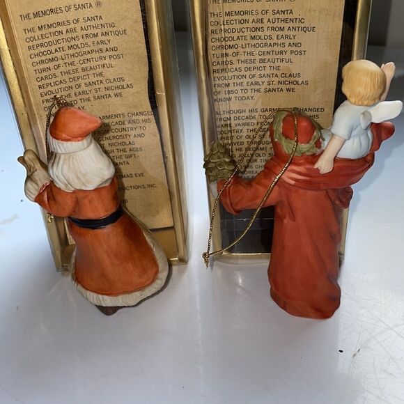 Vtg 80s set of two ceramic old fashioned Santa Claus Christmas tree ornaments - Picture 4 of 6